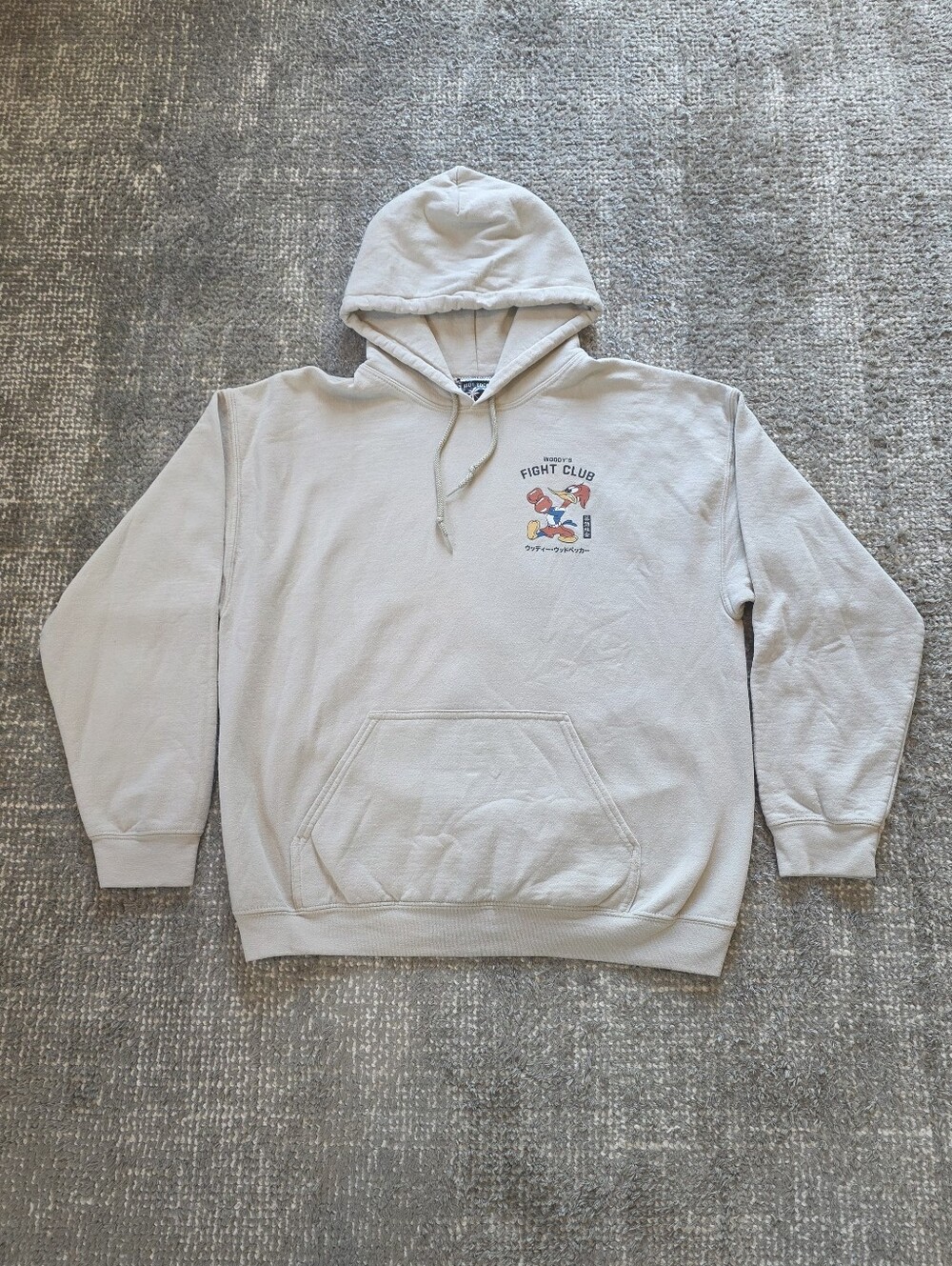 Riot Society Woody Woodpecker Fight Club Hoodie Men's L Beige Graphic 2002 USA